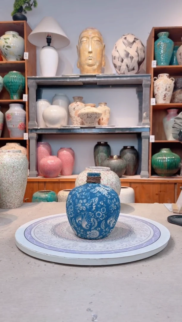 瓶陶瓷花瓶 无花  青花麻绳  小号