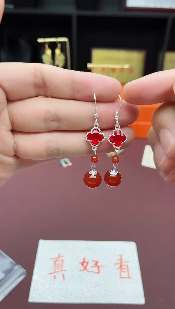 玛瑙/玉髓耳饰银S925镶嵌233000