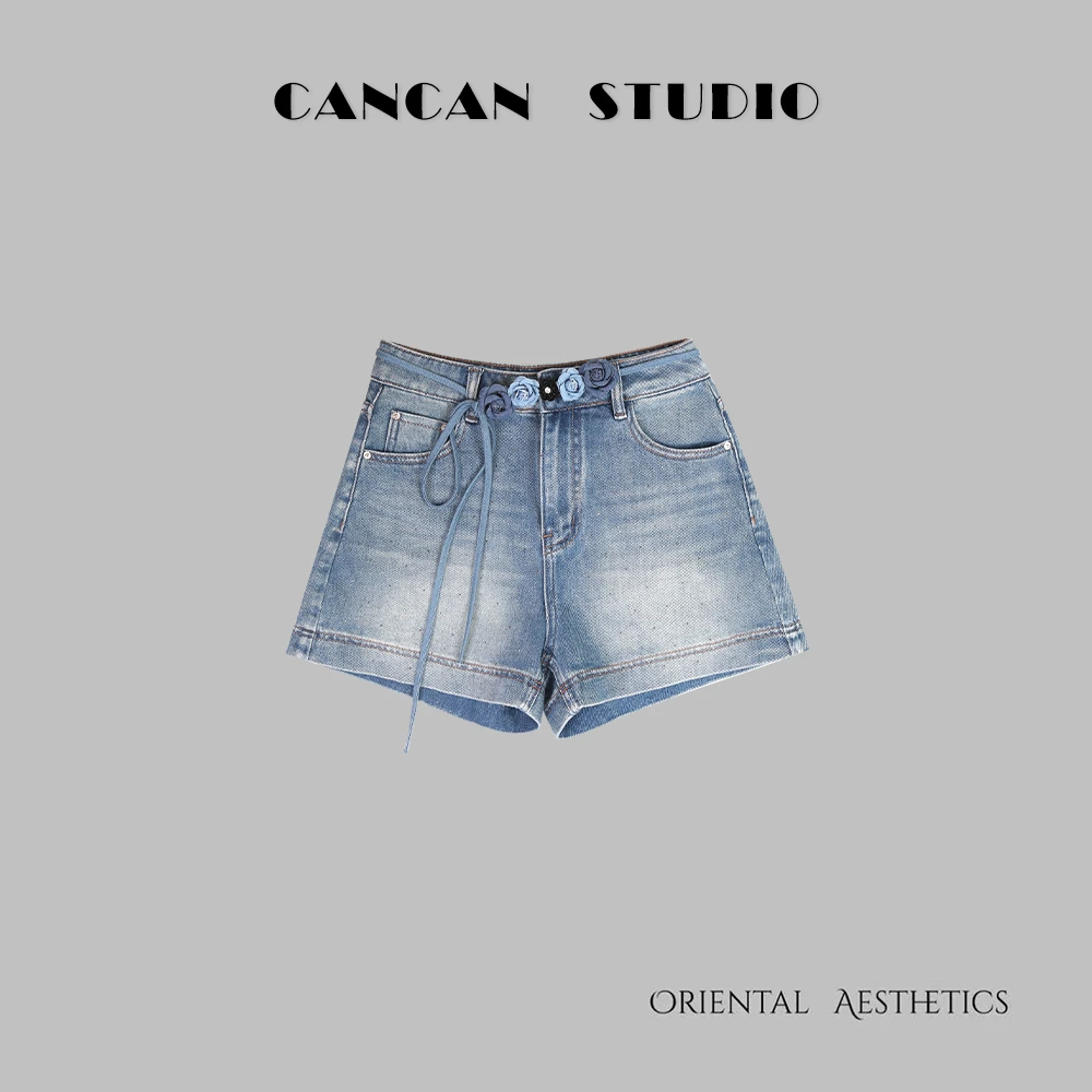 CANCAN STUDIO-新中式原创设计搭配牛仔短裤W9152