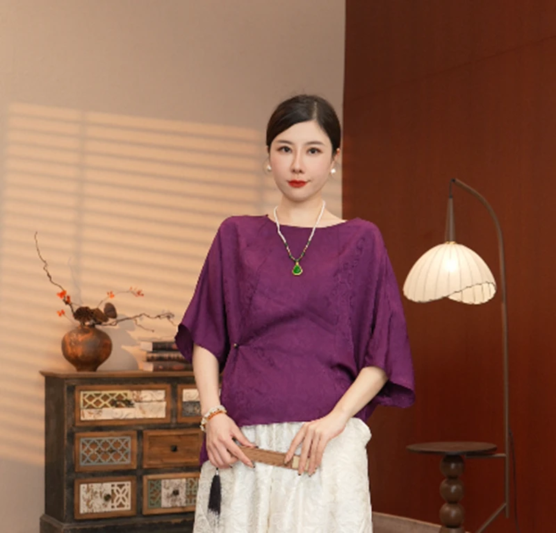 2531【紫阙流光】 新中式复古圆领夏季短袖上衣