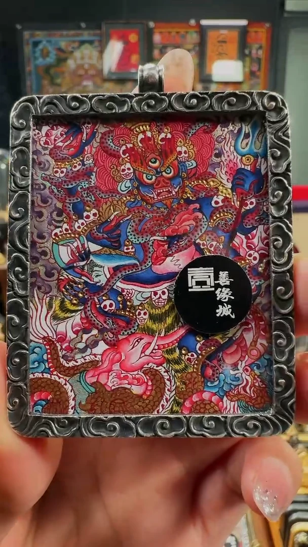 吊坠壹善缘城手绘唐卡大黑天