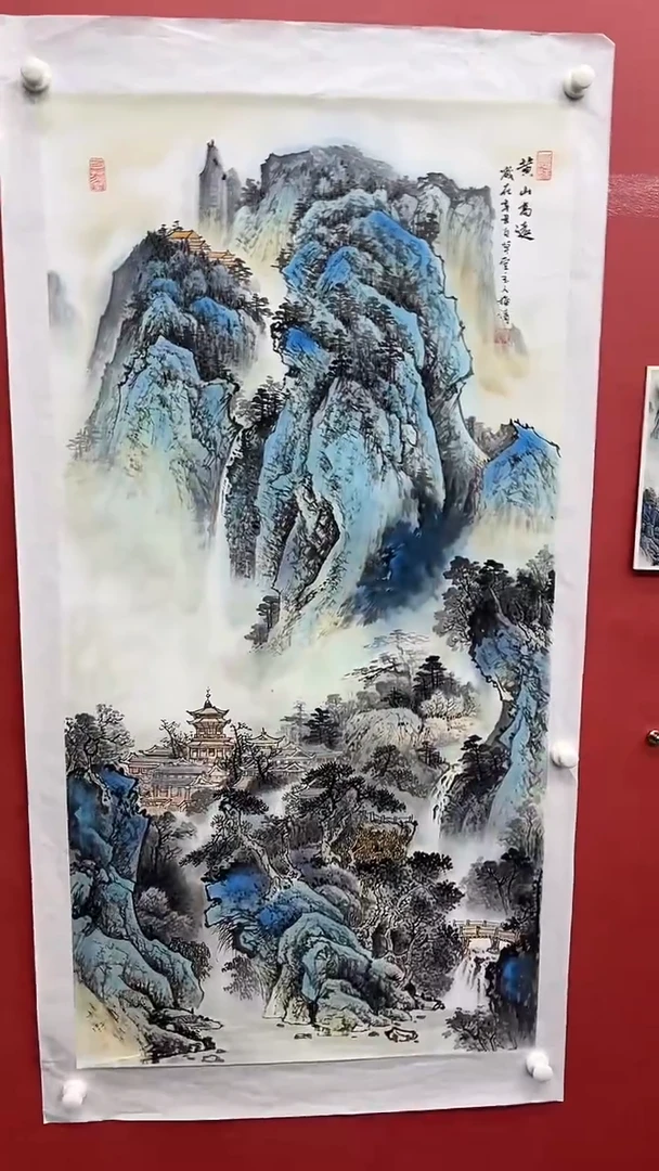 国画梅清-8平尺-山水-带书