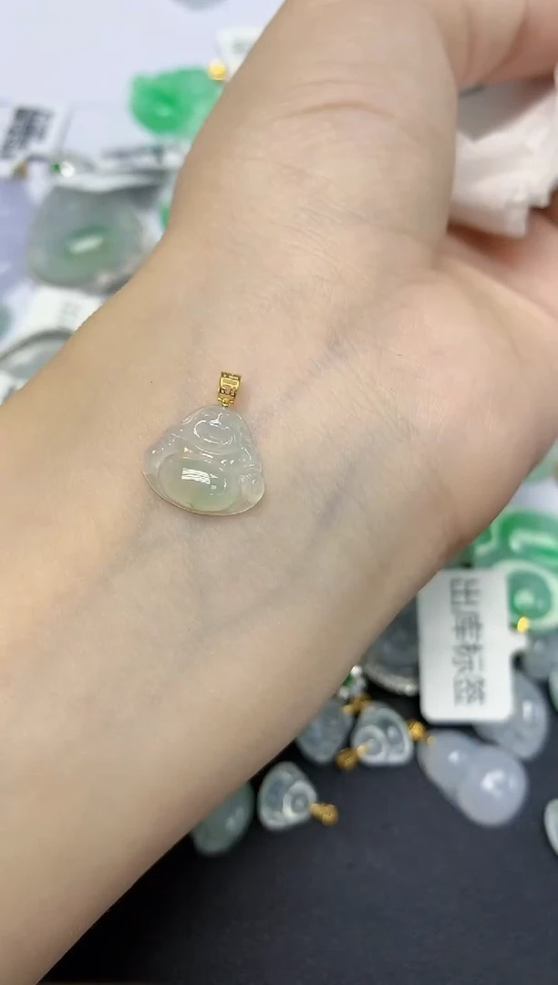 翡翠18K金镶嵌颈饰天然缅甸翡翠A货百元以上9元证书费自理