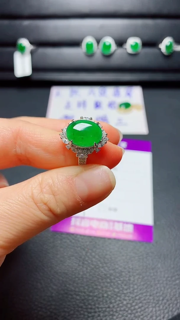 银S925镶嵌戒指翡翠   天然翡翠A货s925银镶