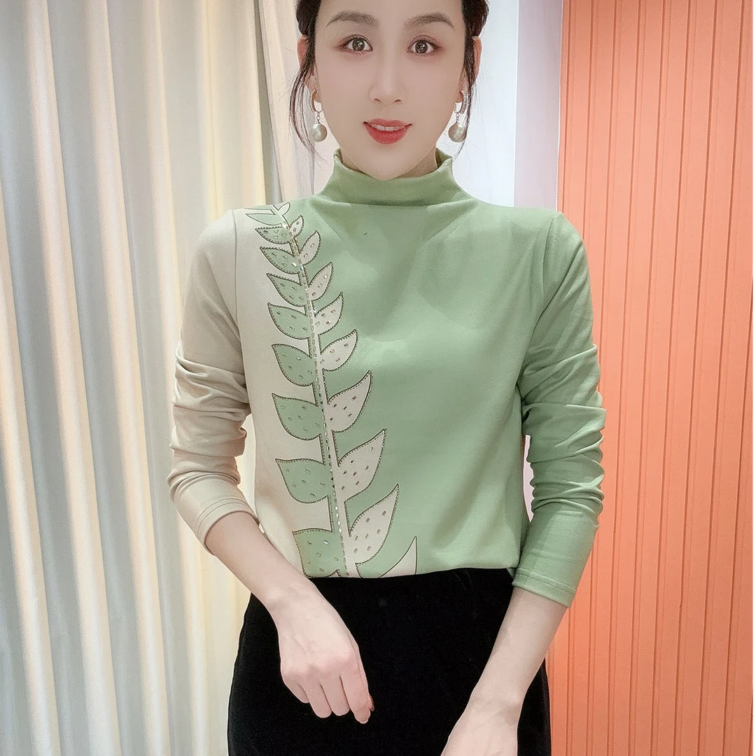 2025冬季新款半高领印花气质百搭长袖减龄加绒打底衫上衣女789