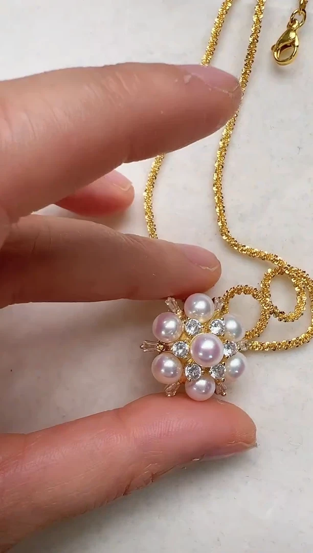 【闪购商品】拼合珍珠（马贝珠）吊坠(赠链)合金金色七珠吊坠