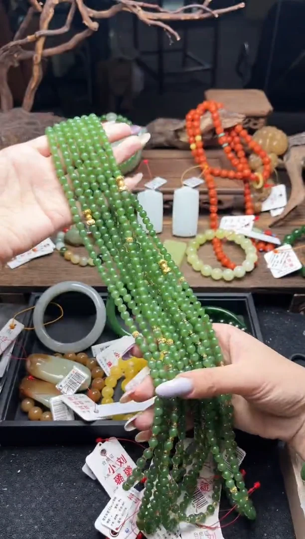 项链未镶嵌和田玉108卡6俄料碧玉 珠链DIY 多样性发一