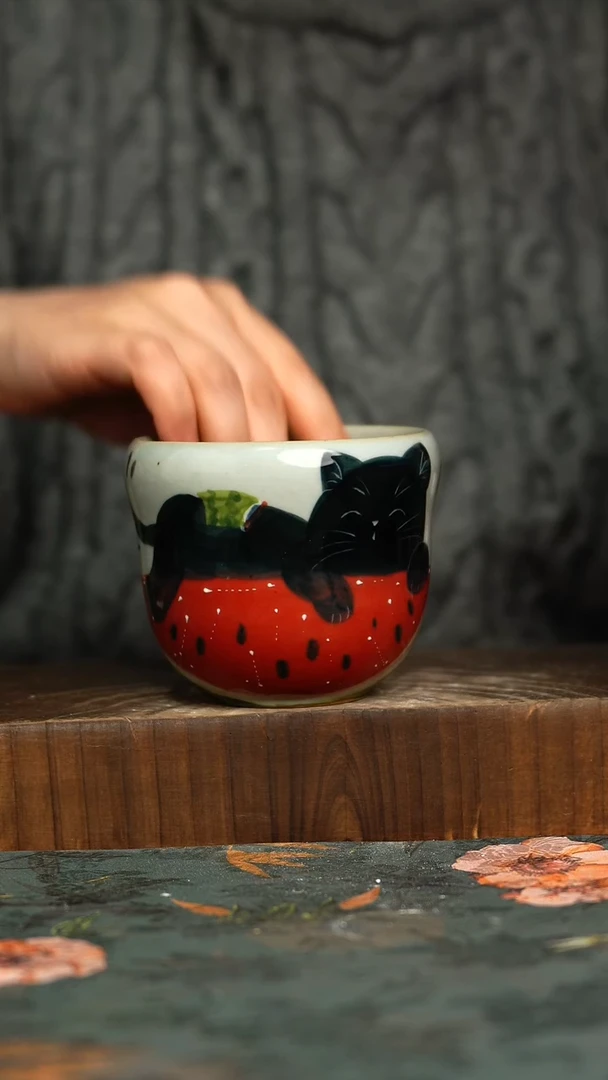 杯釉下彩手工手绘同款陶器