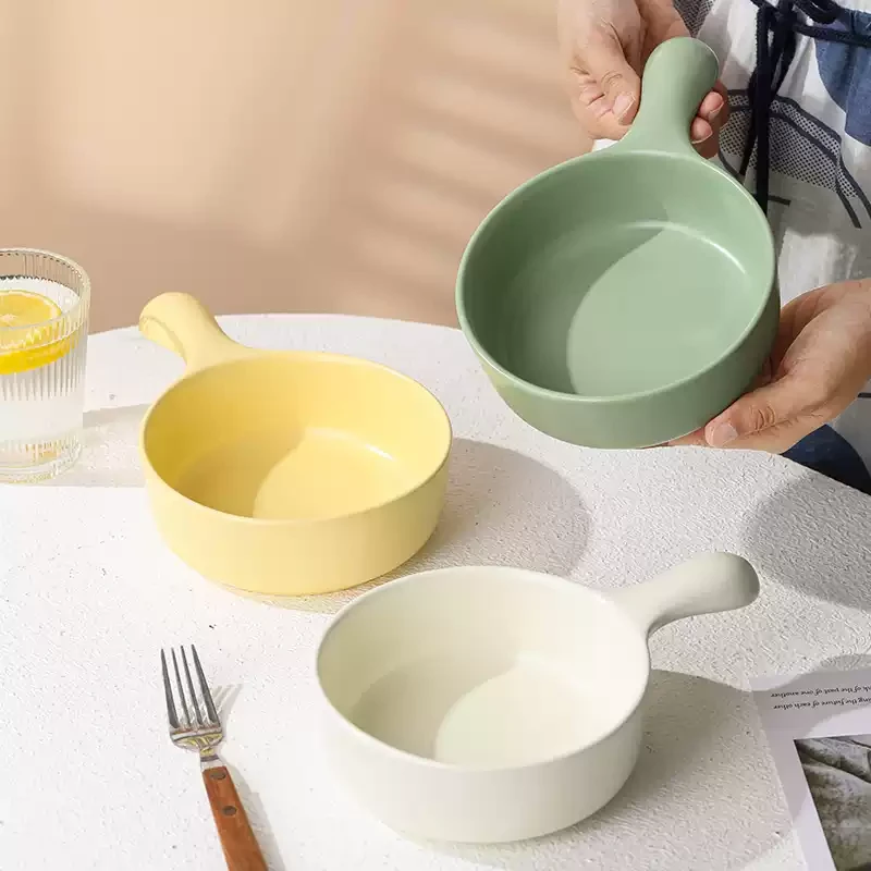 （新店冲量）陶瓷烤箱家用微波炉长柄碗餐具烘焙焗饭沙拉单柄泡面碗