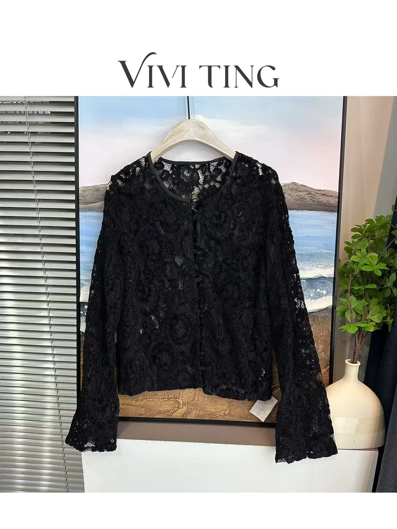 【VIVI·TING】婷姐推荐春装新款法式全身镂空钩花单排扣开衫S235