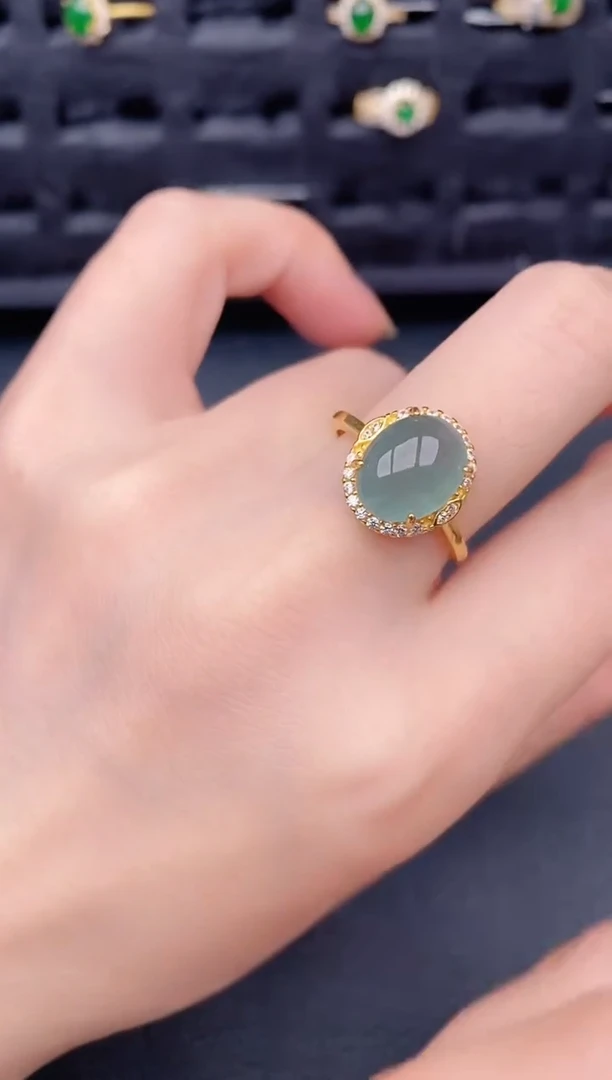 银S925镶嵌戒指翡翠天然a货翡翠236