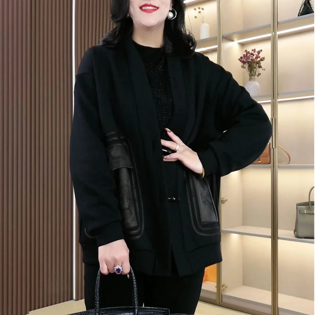 春款新款时尚气质拼接刺绣口袋休闲百搭遮肉显瘦外套ZB6466