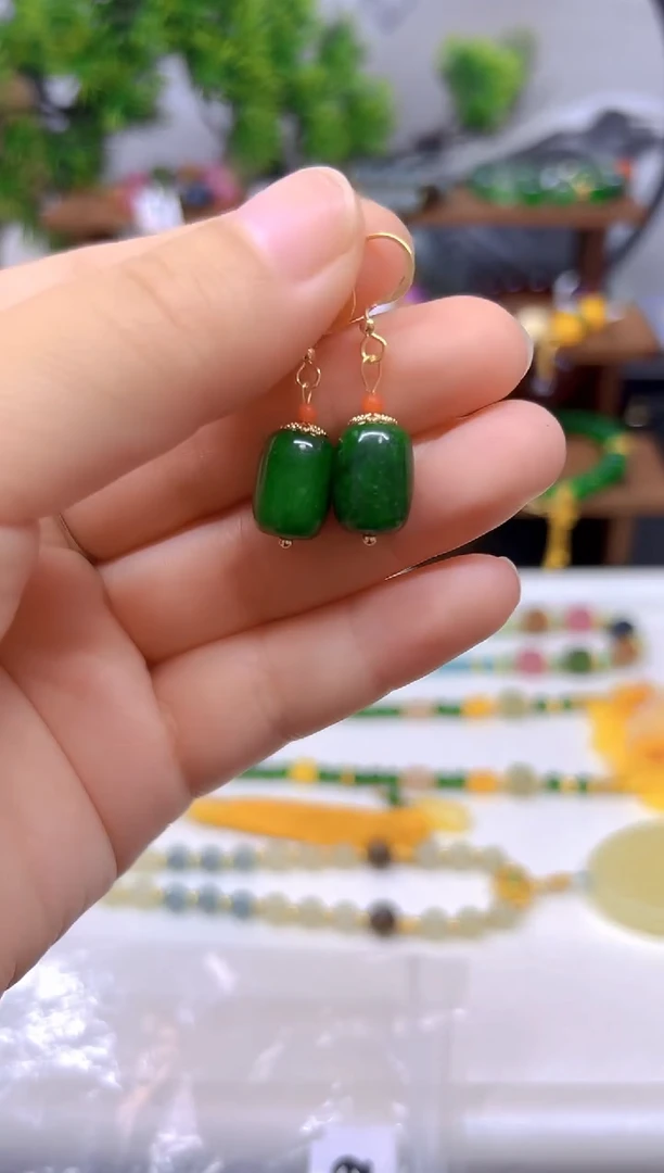 翡翠14K金镶嵌耳饰E772