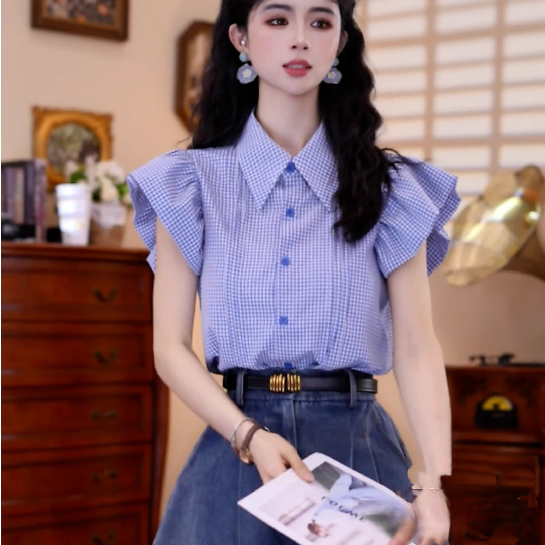 时代格语港味复古时尚气质薄款飞飞袖上衣