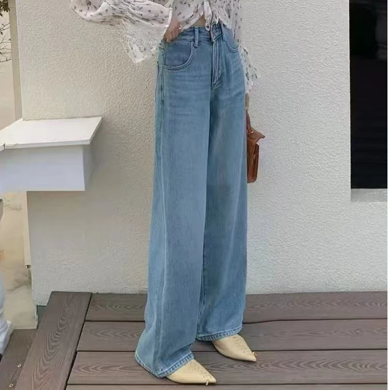 【莱赛尔无弹拖地裤】高级夏季蓝直筒牛仔拖地裤-苋 18365(1976)