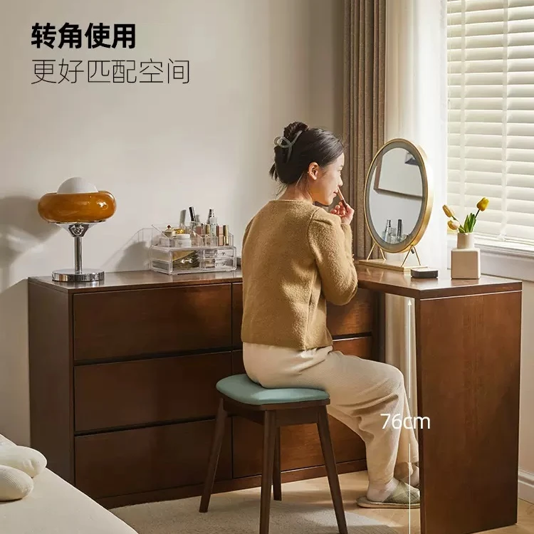 实木梳妆台斗柜一体化妆桌小户型转角书桌收纳柜床尾柜