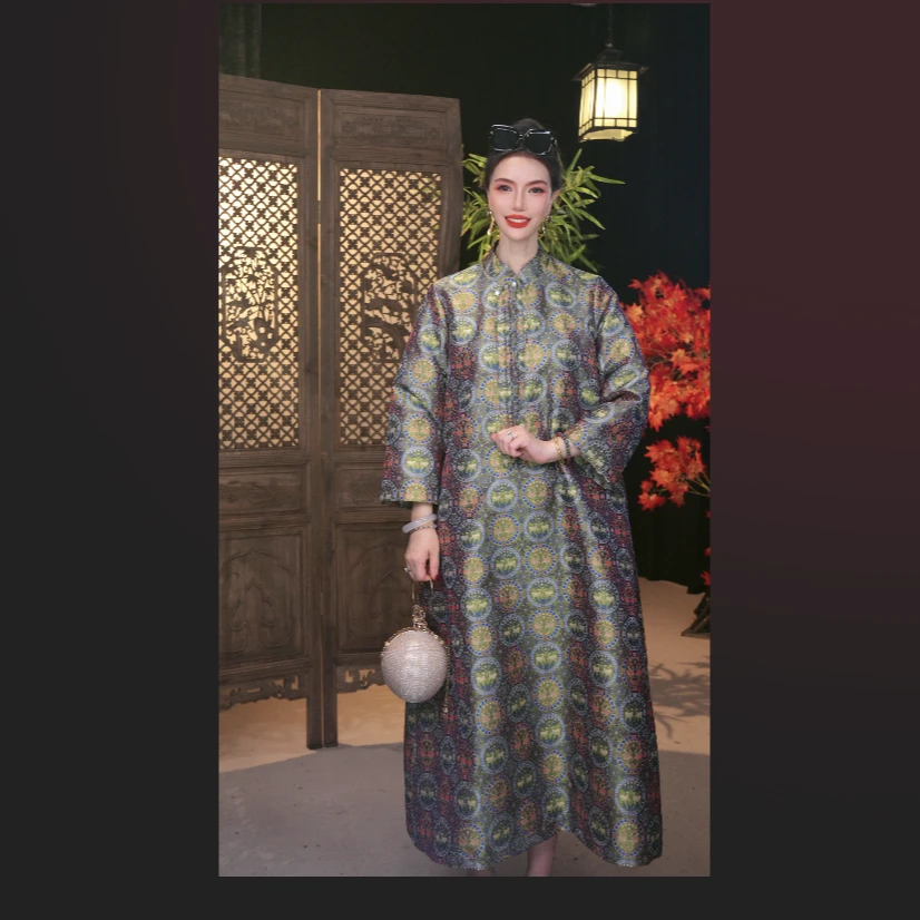 【林鹿深】新款新中式中国风时尚高级宽松气质百搭宋锦袍子