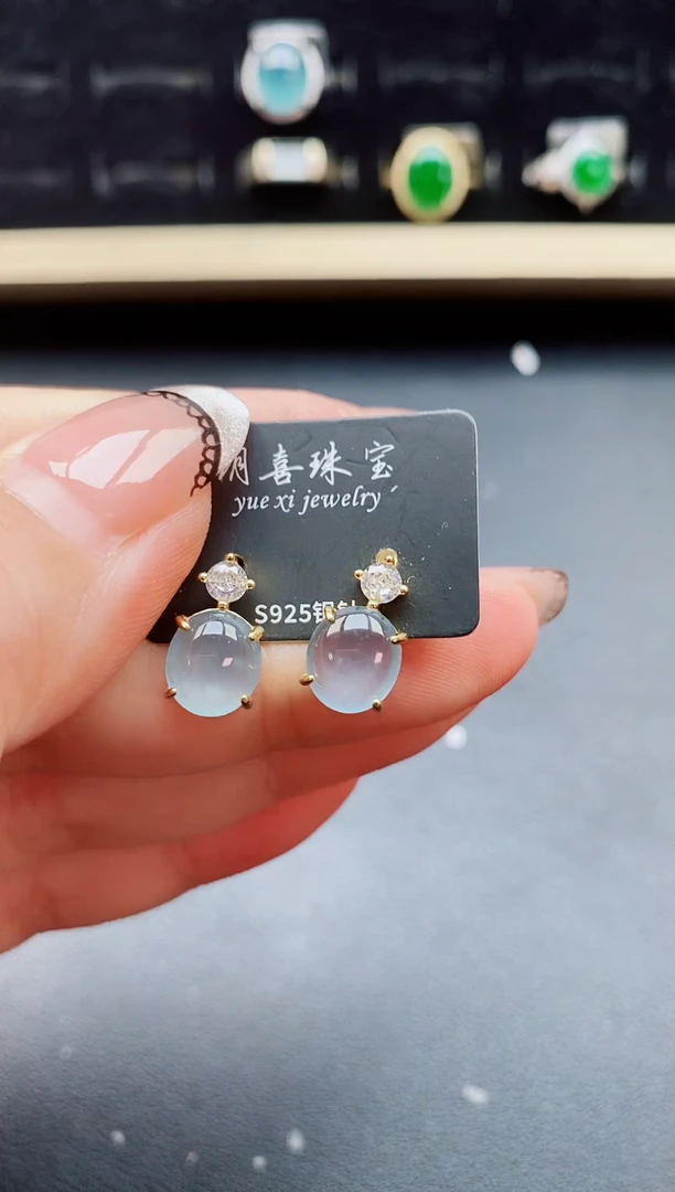 翡翠银S925镶嵌耳饰5080