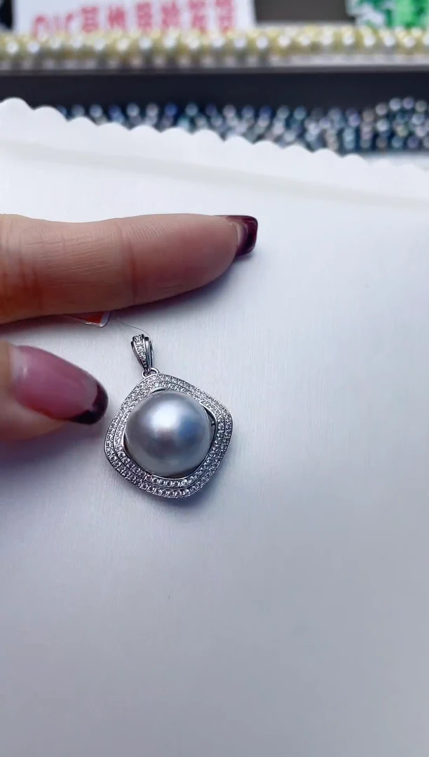 银S925镶嵌颈饰拼合珍珠（马贝珠）A68