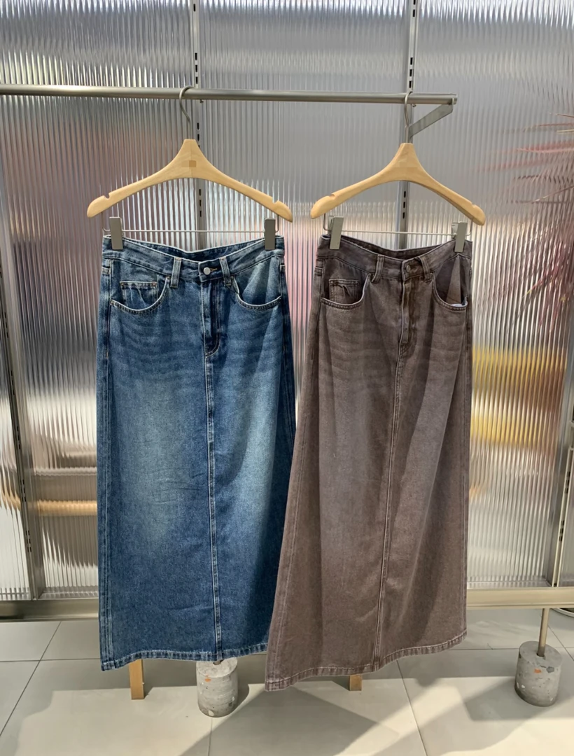 原单25秋牛仔半身裙女长款A字型5P7D13240