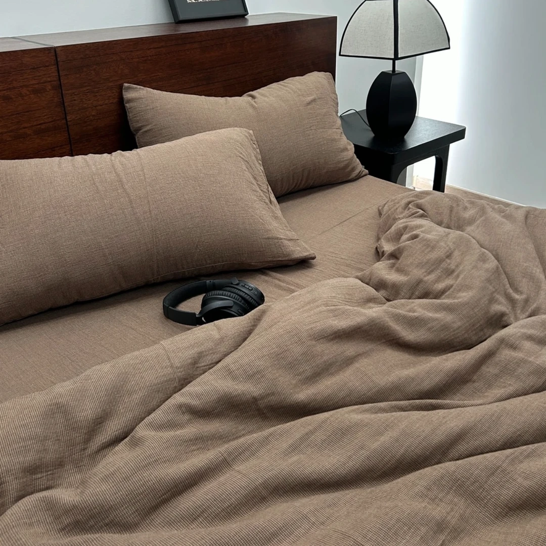 【秋冬纯色棉纱合集】A类全棉秋冬中古保暖色织双层纱床单被四件套