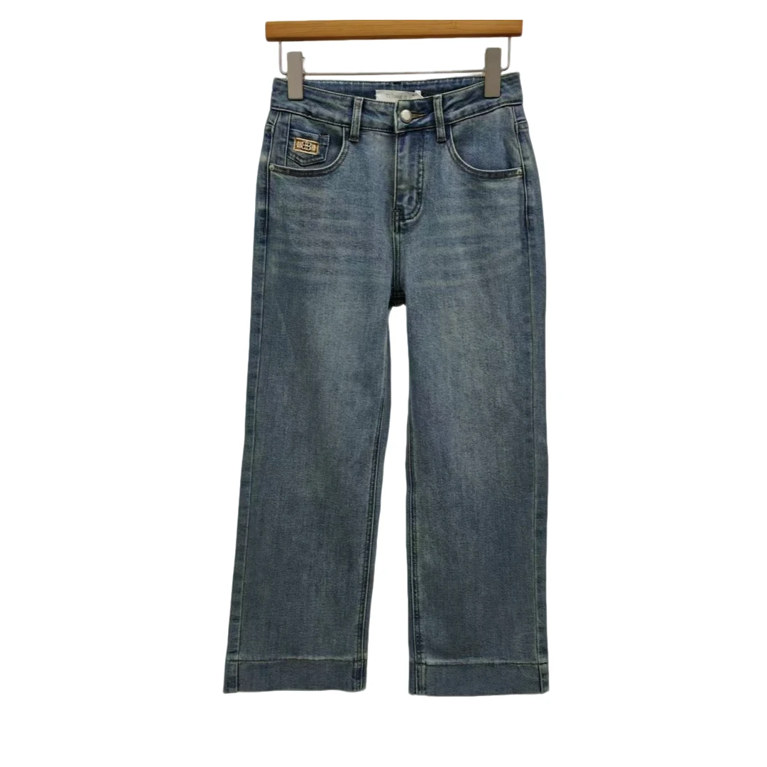 YITONG/倚桐2025春季休闲百搭高腰水洗浅蓝直筒牛仔裤（K5206662）