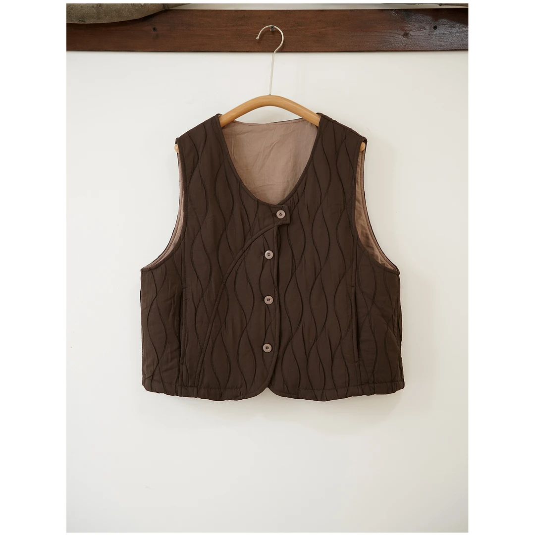 深棕色色肌理感棉背心马甲