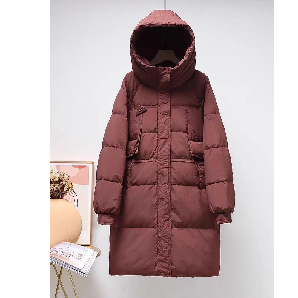 D年终收官新国标白鸭绒韩版三角扣羽绒服女中长款新款百搭加厚805