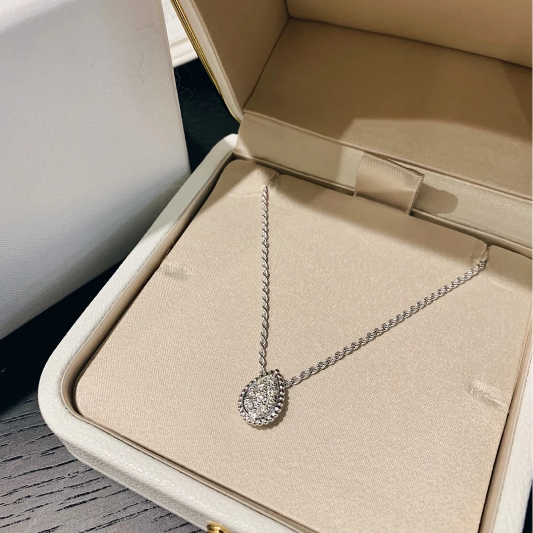 99新 Boucheron/宝诗龙 花花 18K白金 钻石 波西米亚水滴项链