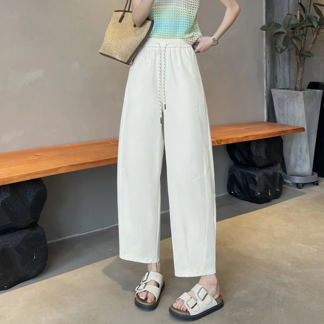 天丝亚麻气球裤女2025夏季裤子薄麻料裤子小个子九分裤宽松哈伦裤