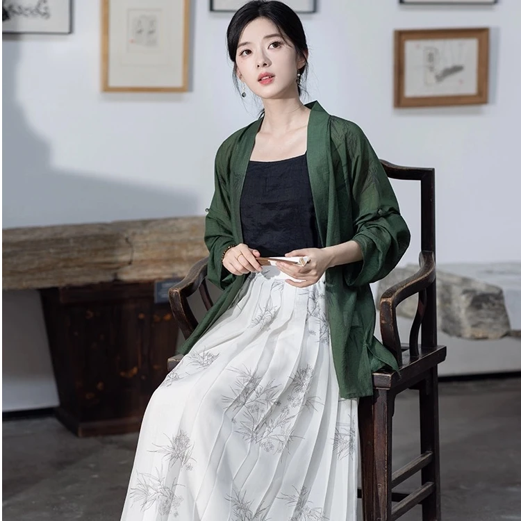 池夏7周年店庆【花间事:竹林幽径】宋制长衫百迭裙原创改良汉服女