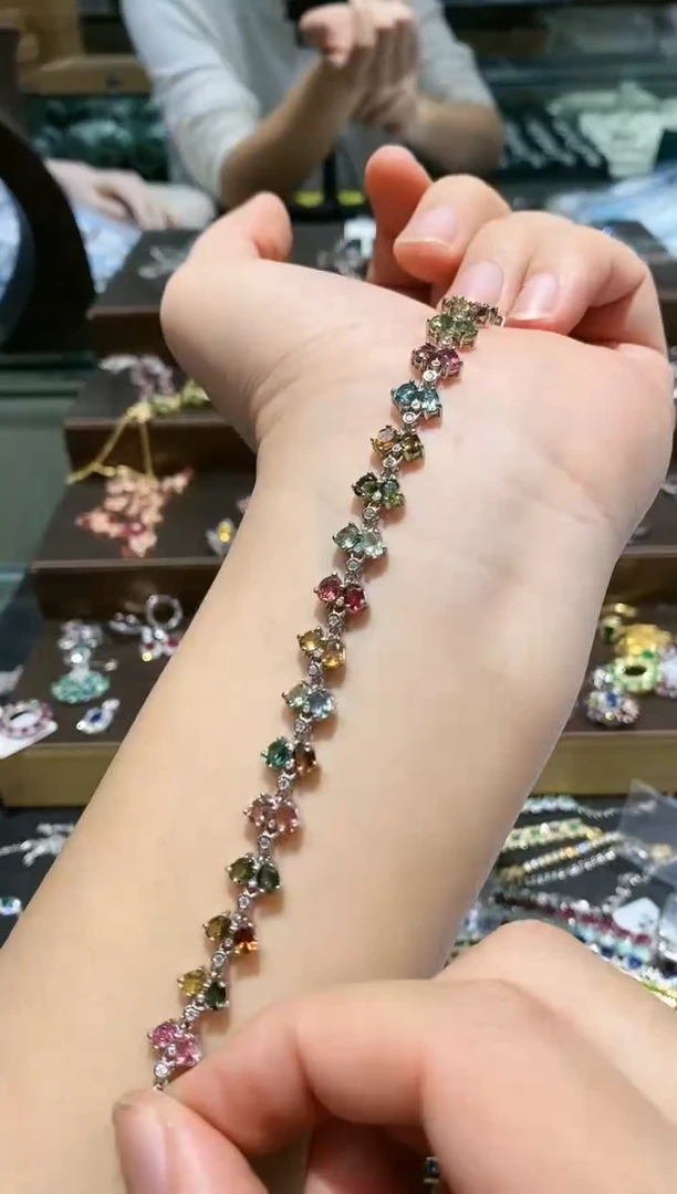 【闪购商品】碧玺手链银S925镶嵌手链