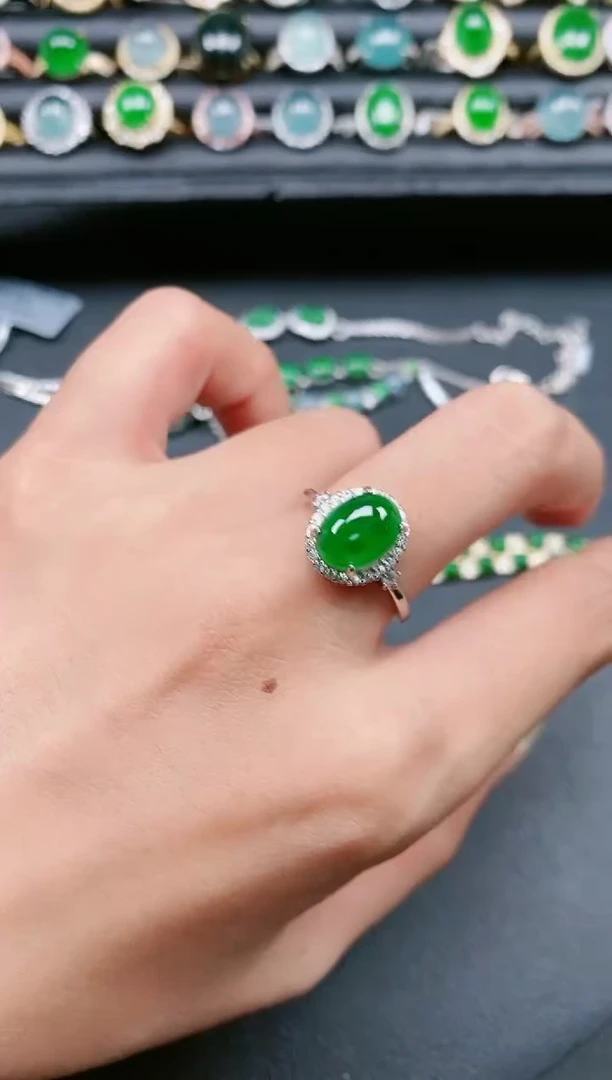 翡翠戒指银S925镶嵌1111