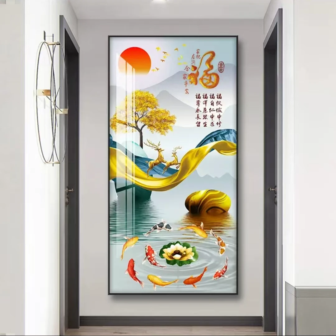 【九鱼聚福】220 玄关装饰画平面晶瓷装饰画走廊过道装饰画60*120