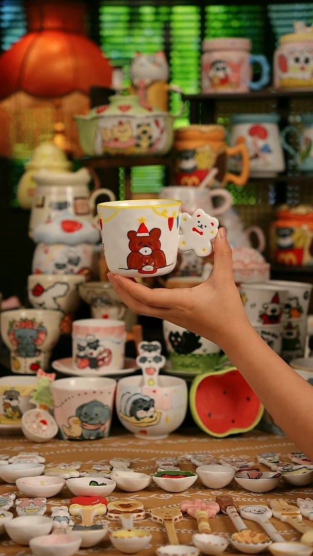 陶瓷无盖款烟花小熊 杯