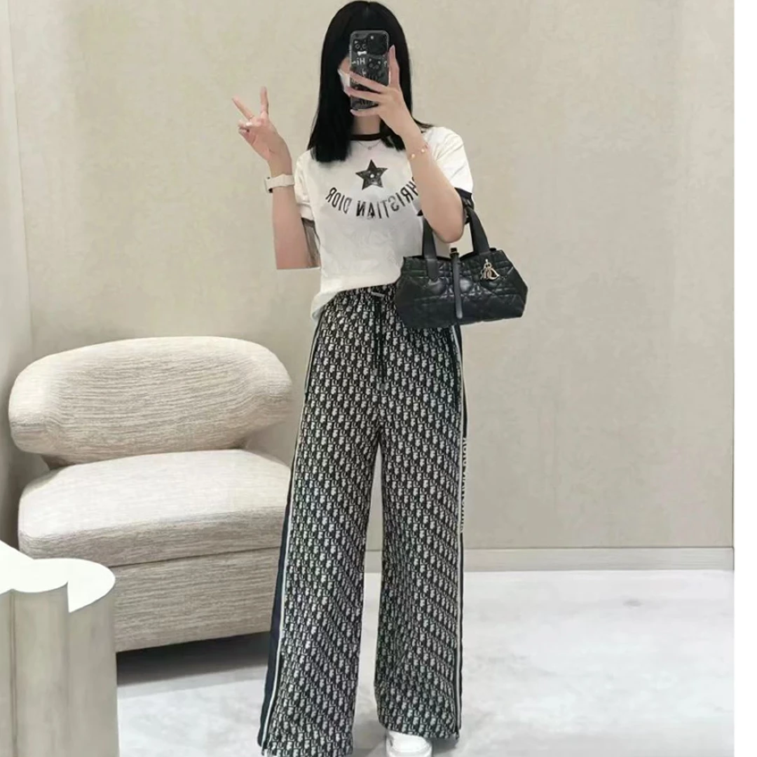 全新未使用 DIOR/迪奥 满印阔腿长裤 深蓝/32