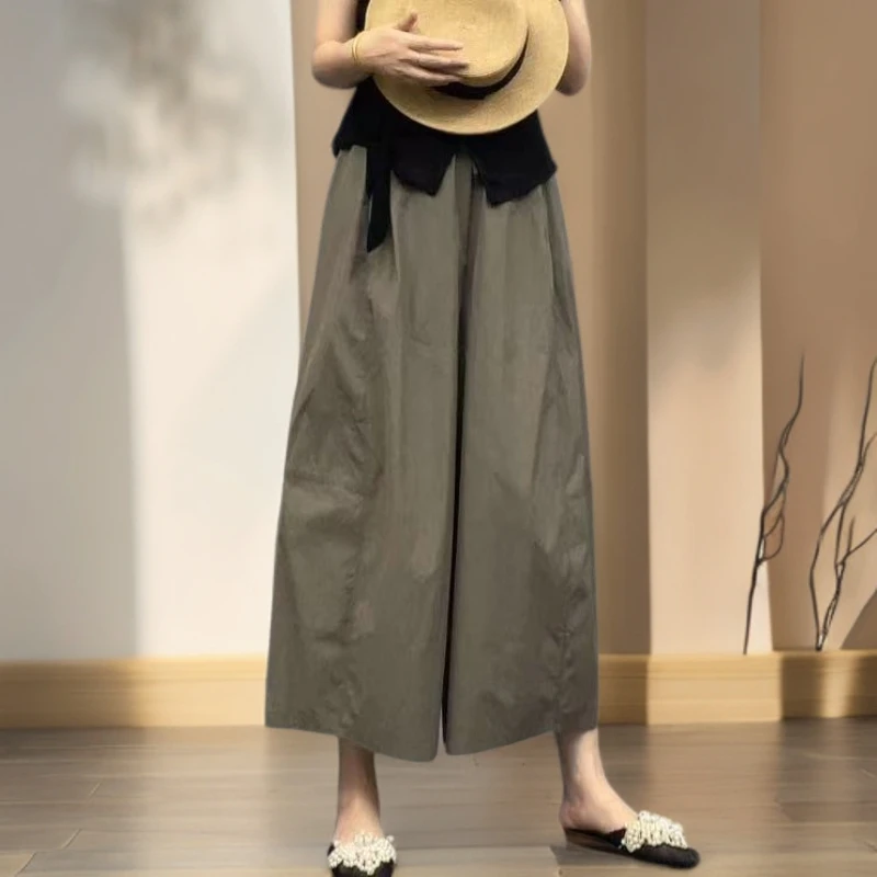 （亿派）时尚夏季直筒阔腿裤宽松百搭八分松紧抽绳休闲裤夏款女裤