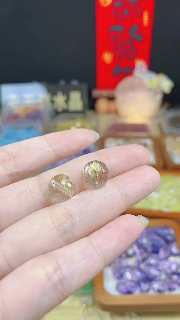 未镶嵌珠宝半成品发晶金发晶10mm单珠一颗装