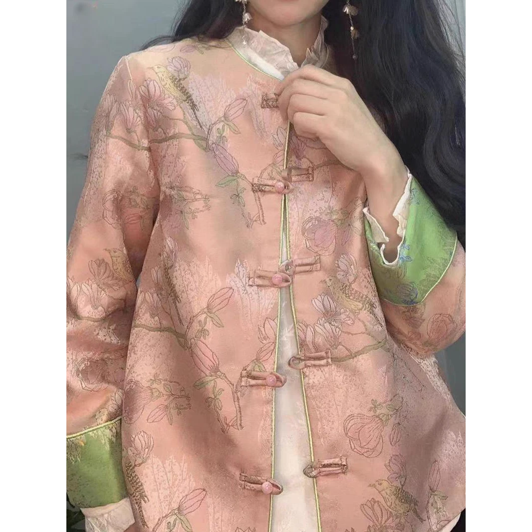 提花贵气减龄唐装外套女年春季新款改良洋气旗袍扣复古上衣