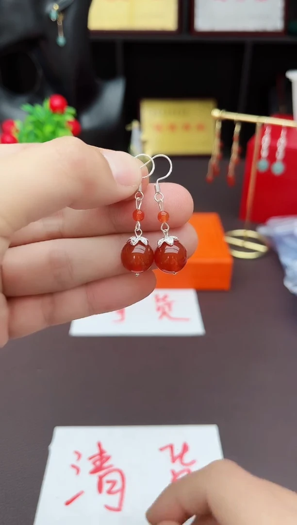 【闪购商品】玛瑙/玉髓耳钉银S925镶嵌409000