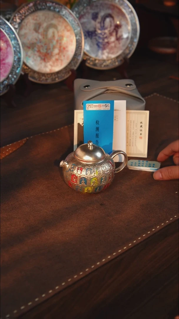 瓷鎏银七彩千佛如意壶