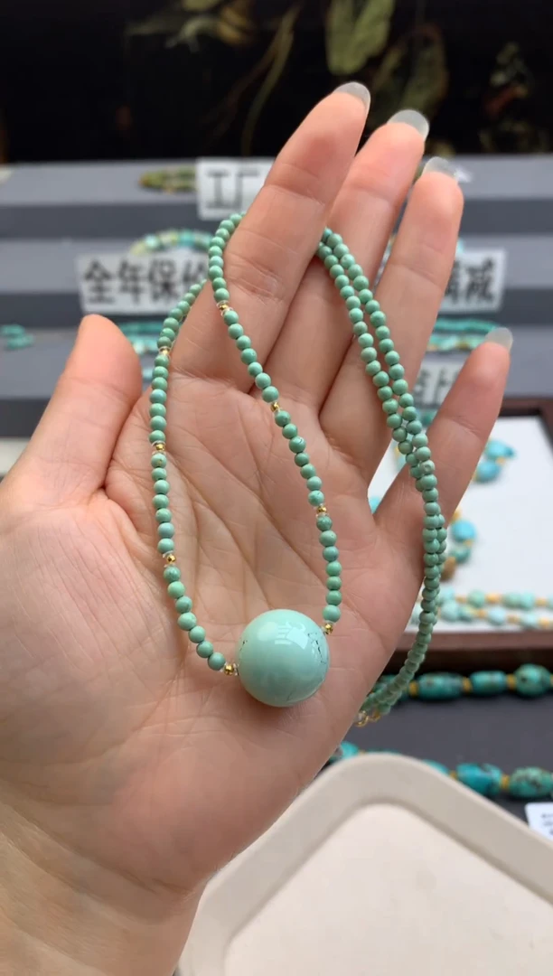 18K金镶嵌绿松石锁骨链茜.m80