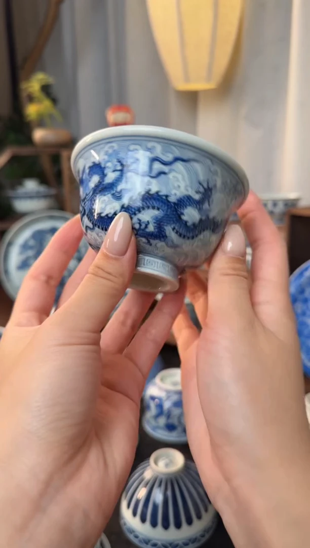 杯子瓷淡海水龙纹压手100cc
