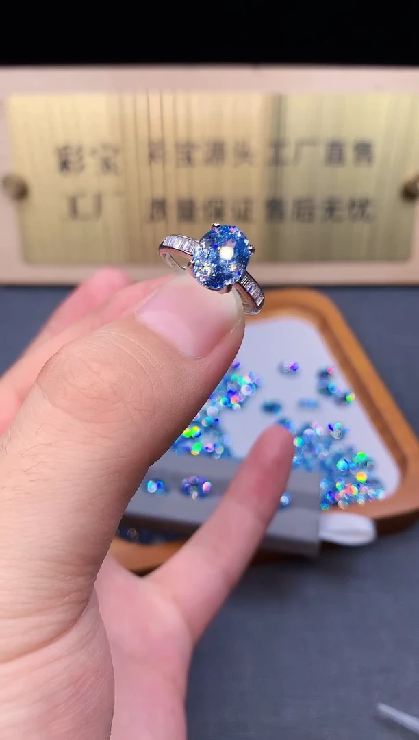 海蓝宝石戒指银S925镶嵌4563