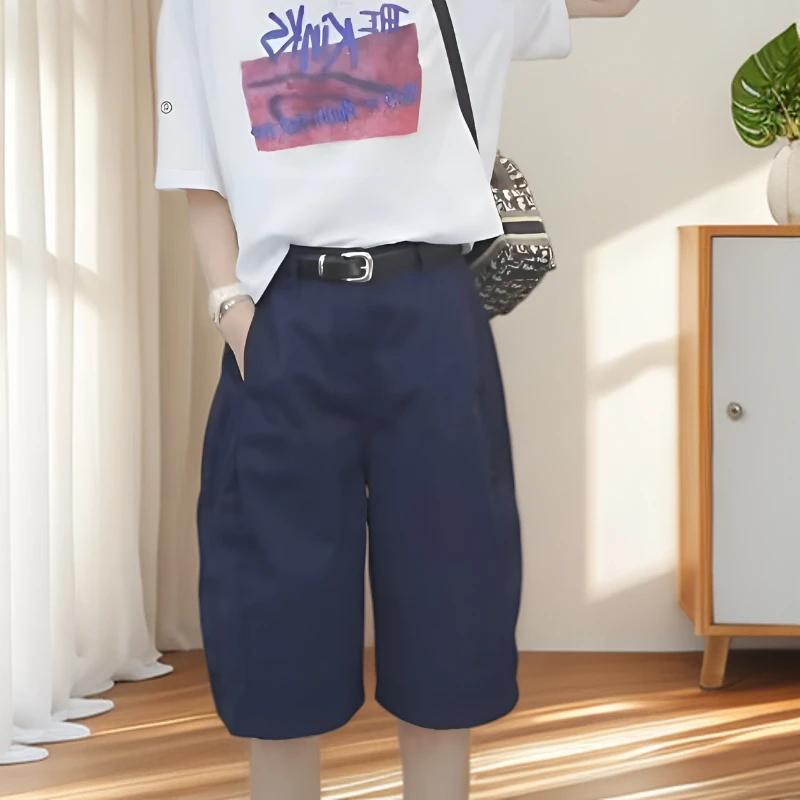 【季尾清仓】2025夏季纯色休闲款五分花苞百搭女裤3085(不送腰带)