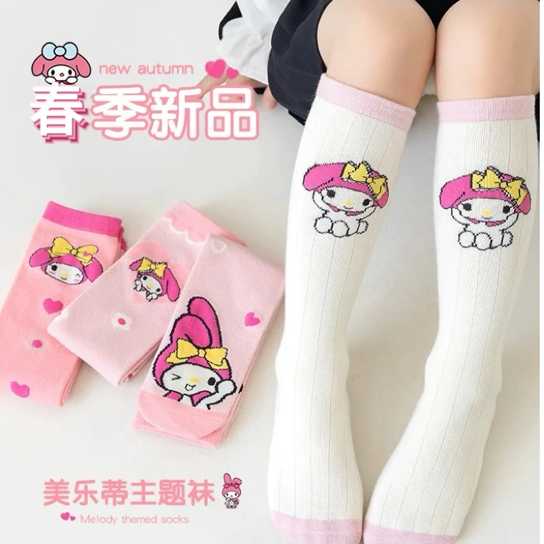 儿童袜子春夏季女童亲肤透气棉袜春夏女童卡通美乐蒂长筒小腿袜子