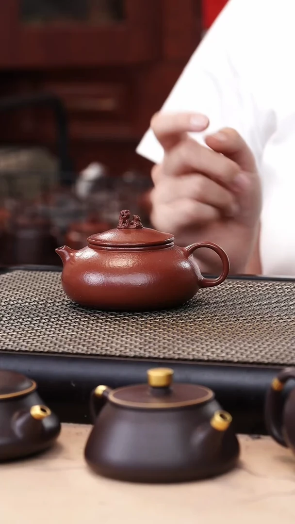 茶壶紫砂朱泥超精工太湖石钮寒江150cc