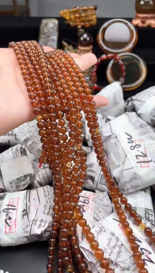 手链琥珀未镶嵌金棕红108项链【多样性发货其中一】