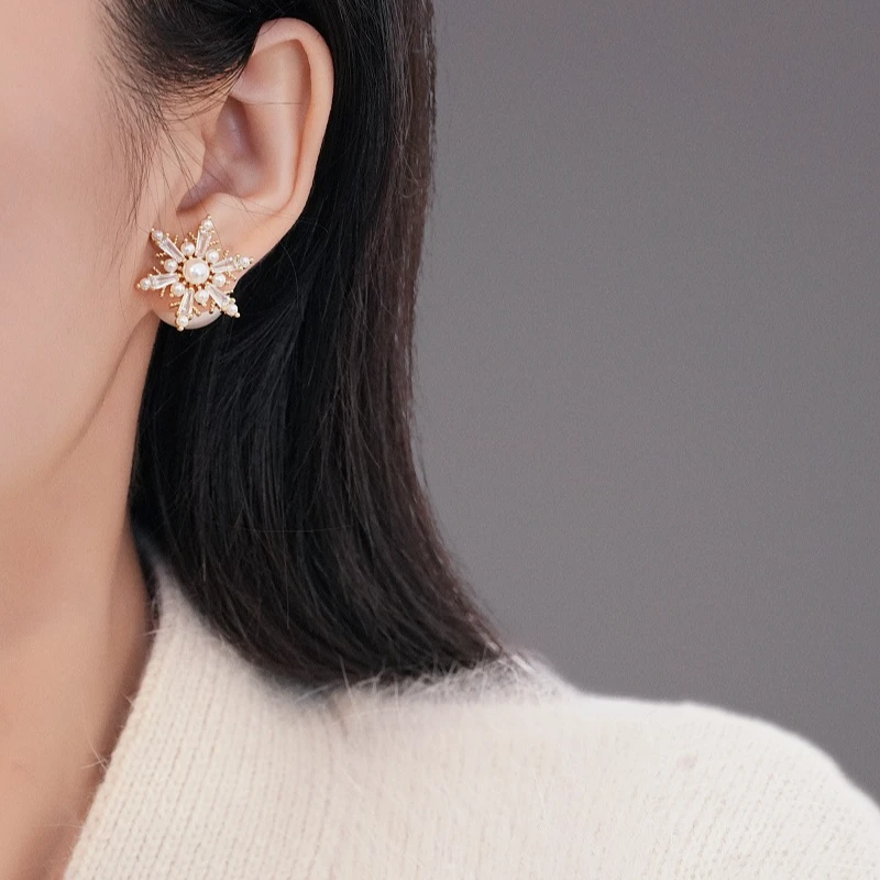 铜合金耳饰 925银针新款锆石雪花耳环女2025高级银针耳环气质百搭