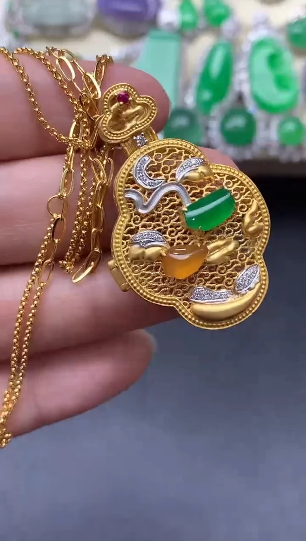 颈饰18K金镶嵌翡翠350-中国好珍宝